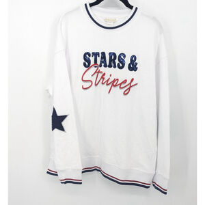 Shiralbah Sweatshirt Women Large White Patriotic Stars Stripes Pullover USA Flag
